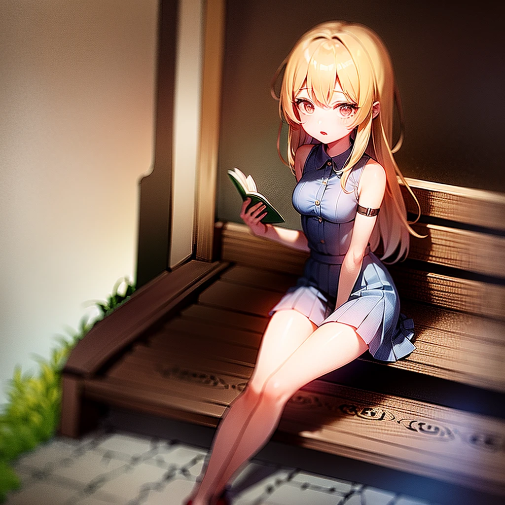 ((Highest quality)), ((masterpiece)), (detailed),(High resolution:1.2),((Anime girl sitting on a bench reading a book)), artwork in the style of Gwaiz, Gwaiz, Anime Moe Art Style, Young Anime Girl, makoto shinkai. Digital Rendering, Gwaiz on pixiv artstation, Gwaiz on artstation pixiv, Cute girl anime visuals, Beautiful anime portraits, In anime style