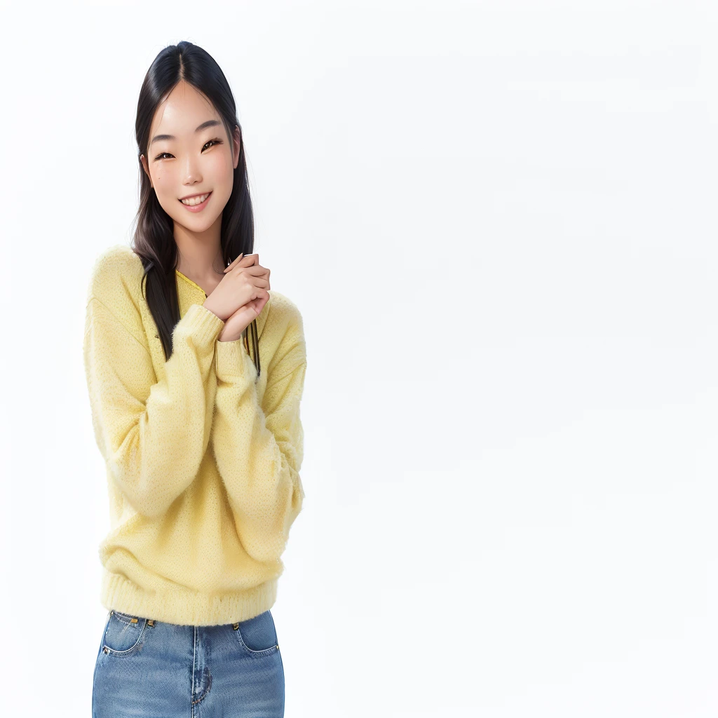 arafed woman in a yellow sweater and jeans posing for a picture, a young asian woman, young asian woman, young asian girl, posing with crossed arms, wearing a sweater, cute young woman, full body cute young lady, an asian woman, photo of young woman, smiling young woman, wearing a yellow hoodie, beautiful young asian woman, smiling with confidence