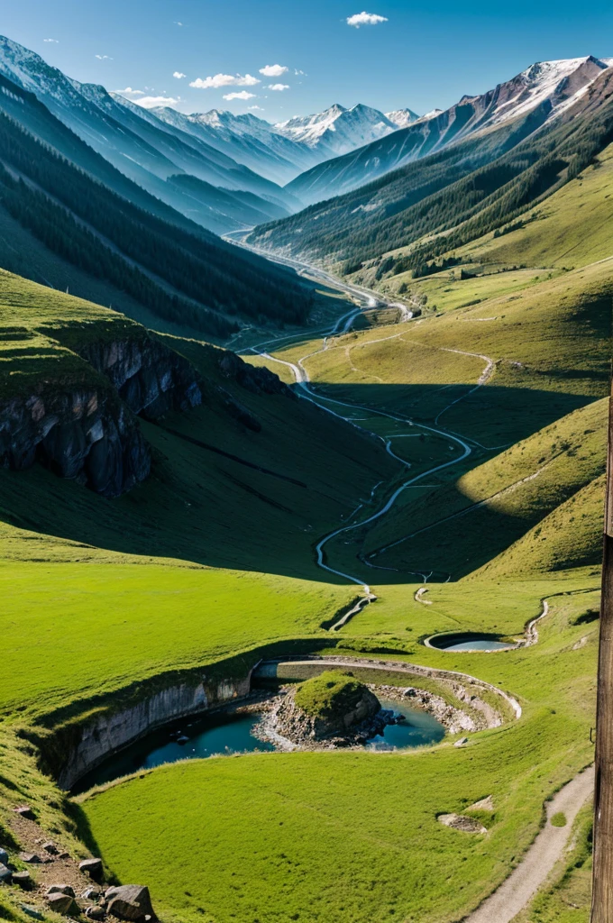 Small valley scene in between mountains 