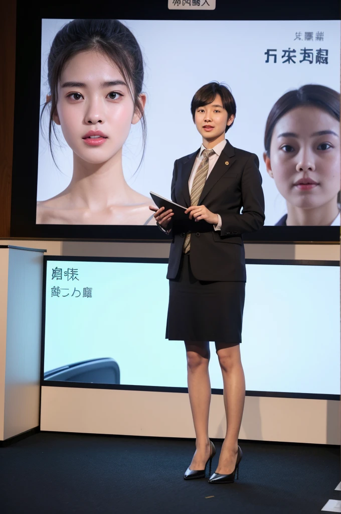 (masterpiece:1.2), (Highest quality:1.1), Ultra-high resolution, 8K, (Photo Real:1.2), (Depth of written boundary), Full-body images、Presenting in front of a large conference screen、Statistics and graphs are displayed on the screen.、A face with attention to detail, Body with attention to detail,A boring 30-year-old Japanese male office worker、Lively face、Bright Face、The presentation was a great success
