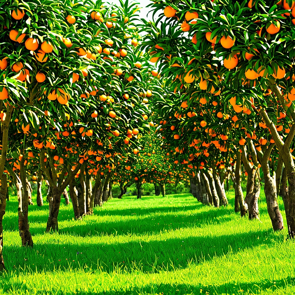 Orange trees full of navel oranges and flowers beautiful wallpaper