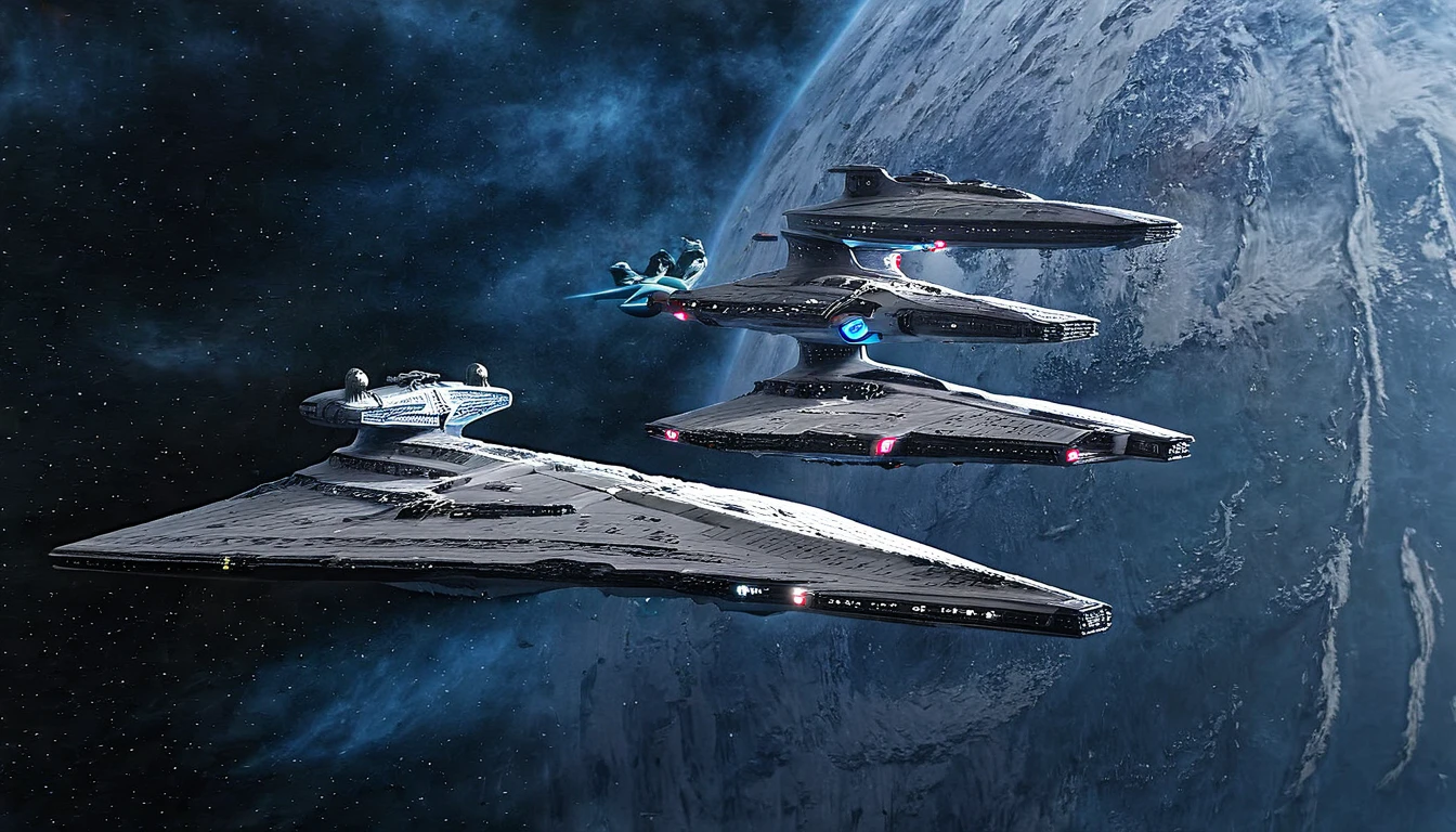 A war between Star_Wars and Star_Trek battleships in space environment, StarWars, StarTrek, mfalcon, sdestroyer, Enterprise, star trek battleships vs star wars battleships 