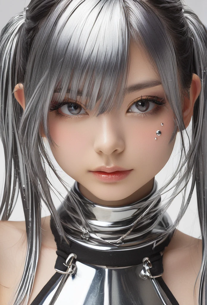 One girl, Female Metal Spirit, Metallic hair, Internal metal, Put a few drops of metal on your skin,