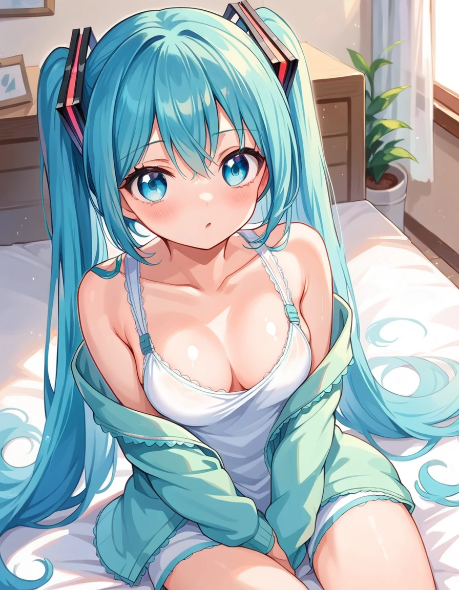 masterquality,nsfw,Hatsune Miku,1girl,,poor titsrsery uniform smock,nsfw