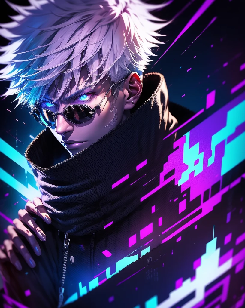 a man with white hair and a purple jacket holding a cell phone, cyberpunk art inspired by Munakata Shikō, tumblr, digital art, ufotable art style, anime wallaper, profile picture 1024px, trigger anime artstyle, badass anime 8 k, tokyo ghoul, 4k anime wallpaper, jujutsu kaisen
