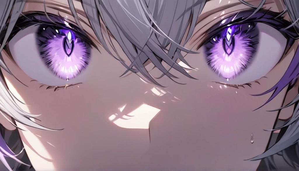 Resolution full, boy, very accurate, best quality, masterpiece, from front boy, cinematic lighting, full HD, very sharpener, only showing eyes, focus at eyes, detailed eyes, best art, very accurate, 1boy, solo, boy, violet eyes, grey hair, violet eyes