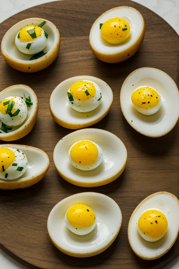 Image of canapés, one of them is just a quail egg