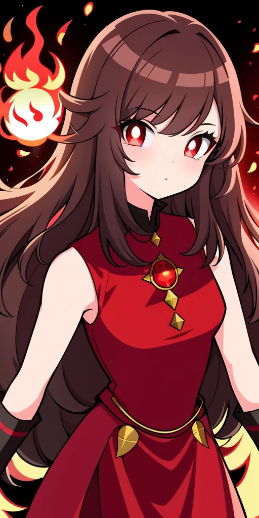 1girl,brunette color hair,red - eyed,Fire Witch,Blood,light particules,llight rays,Wallpapers,hight contrast,Dazzle,
