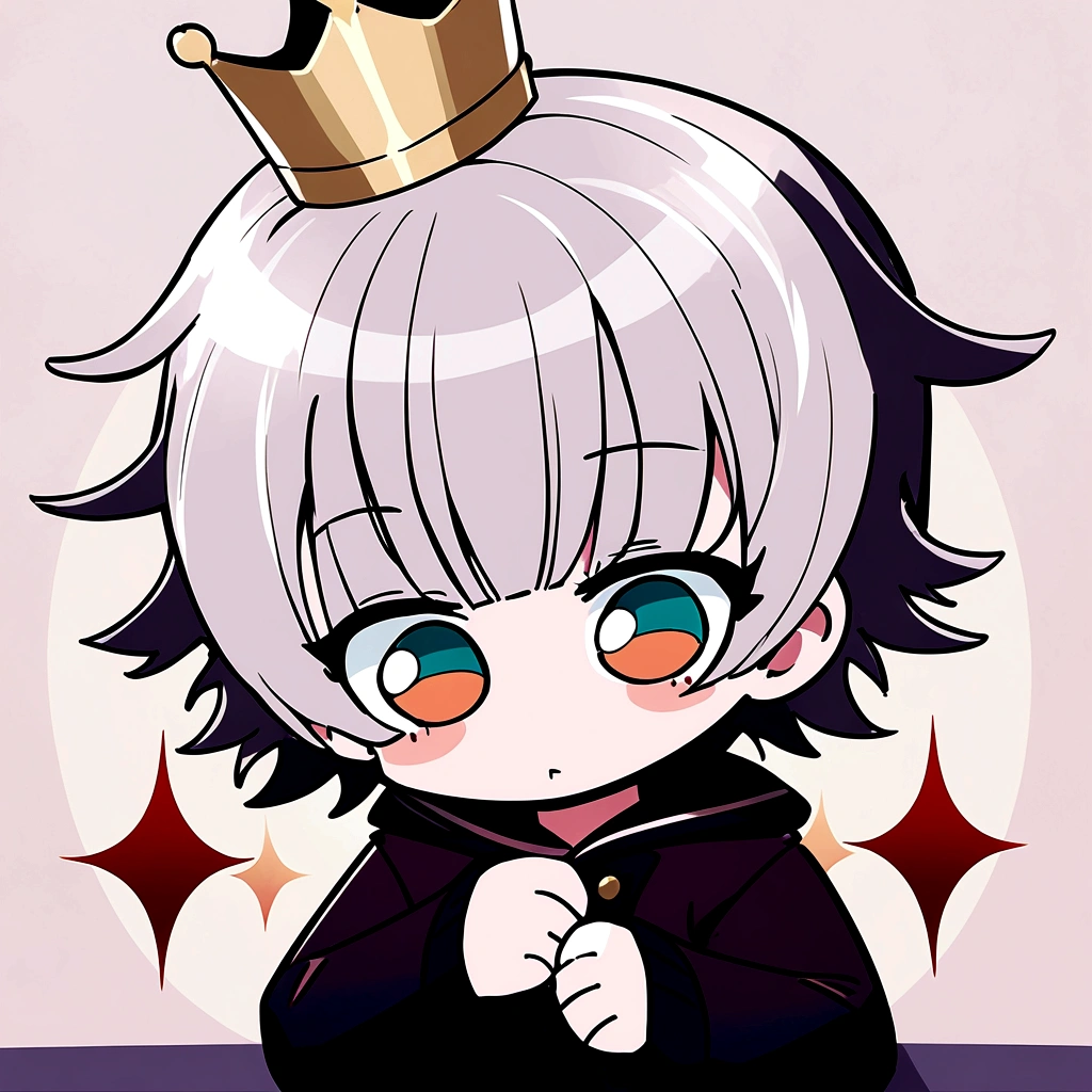 Make satoru gojo less cute, but still cartoonized and with the crown
