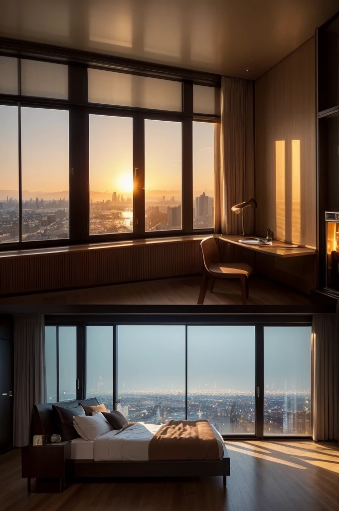 With a dark themed aesthetic、Imagine a modern bedroom with attention to detail. Imagine sophisticated furniture, Matte texture, Ambient lighting that casts atmospheric shadows. Pay attention to small details such as wood grain., Subtle surface reflections, Interplay of light and shadow.
Paint the room in dark tones, utilizing deep tones to create a sense of sophistication and mystery. Incorporate minimalist décor and other elements, Abstract art, or、Use subtle patterns on furniture to add complexity without overwhelming the scene..
now, Imagine a golden hour bedroom, With the warm sunlight streaming in through the large windows, Strategically Placed Windows. The view from these windows、It's truly spectacular.。Probably the city skyline.。, Serene landscape, Or a combination of both. Capture the warm hues of golden hour as it bathes a room in soft light, Mysterious glow, Creates an attractive contrast in dark interiors.
Consider the details outside your window: Distant city lights, Sun setting on the horizon, or景色に深みを与える自然の要素. Highlight golden hour transition moments, The interplay of light and dark creates a unique and enchanting atmosphere in the room..
This prompt is、Great views at golden hour、It aims to inspire highly detailed depictions of modern bedrooms with a dark theme。, A sophisticated fusion, mystery, And the warmth of natural light.
Two female college students taking a selfie there。