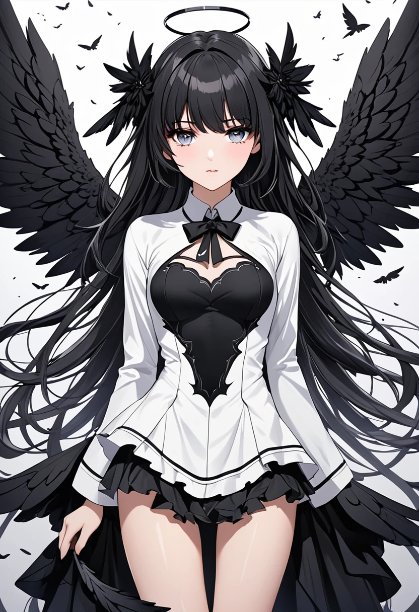 Highest quality,beautiful girl,Fallen angel with white and black wings