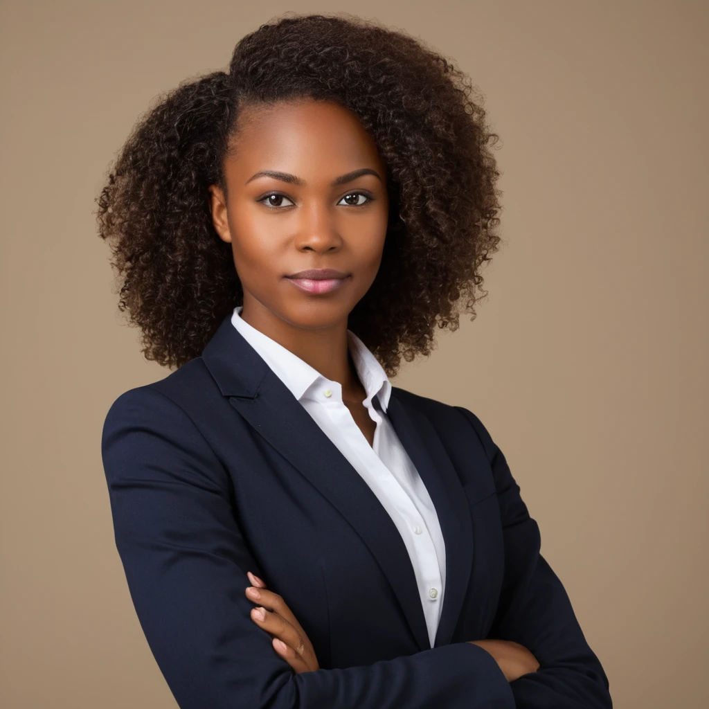Here's a professional prompt for generating a corporate ID photo for an African girl: "Generate corporate ID photo for an African professional girl. Ensure photo reflects a professional and serious demeanor, with consistent quality and style suitable for official use. The subjects' face should be well-lit and clearly visible, emphasizing her professionalism and authentic personality."