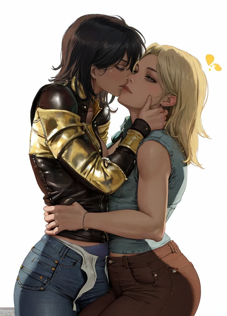 Tipless Lesbian kissing in tight jeans 