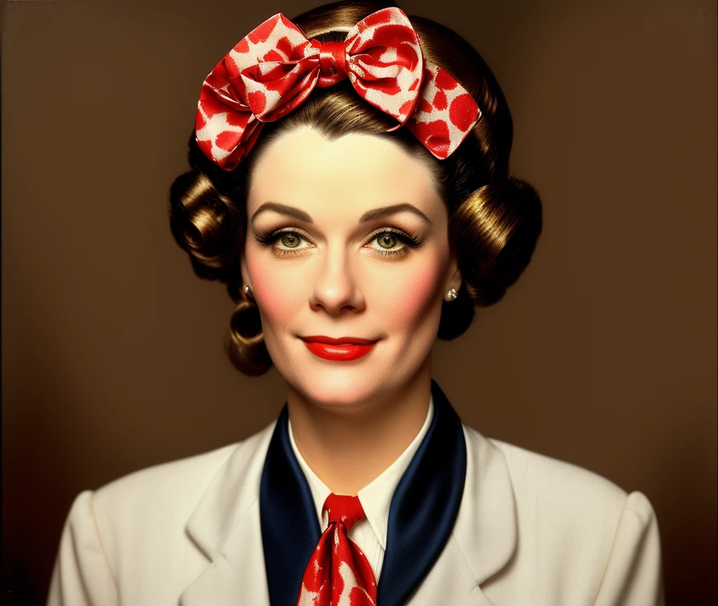there is a woman with curlers on her head and a tie around her neck, in Norman Rockwell style, realistic studio portrait, norman rockwell style, real life portrait, inspired by Norman Rockwell, non-craola style portrait, portrait n - 9, Norman Rockwell style, realistic self portrait, true-to-life portrayal, by Ben Zoeller, norman rockwell artwork style
