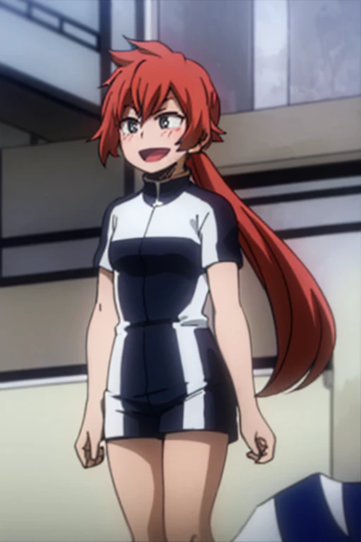 ((Highest quality)), ((masterpiece)), (be familiar with), Perfect Face, indoor, Bedroom, Watching the audience,
One woman, Kento Ichika,
Open Mouth, Ecstatic expression, blush, smile,
Small breasts, Flat Chest, Young Girl, , , Girl,
Long Hair, Side Tail,
Gym suit, White short sleeves, Black shorts, Leg spread,