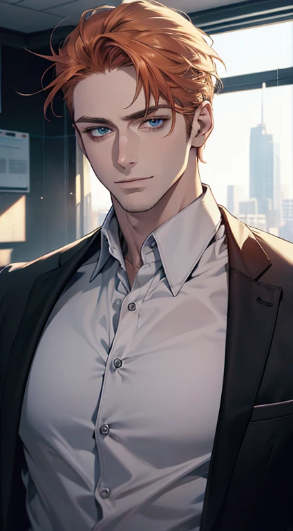 (best quality,4k,8k,highres,masterpiece:1.2),ultra-detailed,(realistic,photorealistic,photo-realistic:1.37),1 man,31 years old,mature man,very handsome,without expression,smile,short grey b
Orange hair,blue eyes,penetrating gaze,perfect face without errors,imposing posture,businessman,office background,cinematic lighting,hdr image