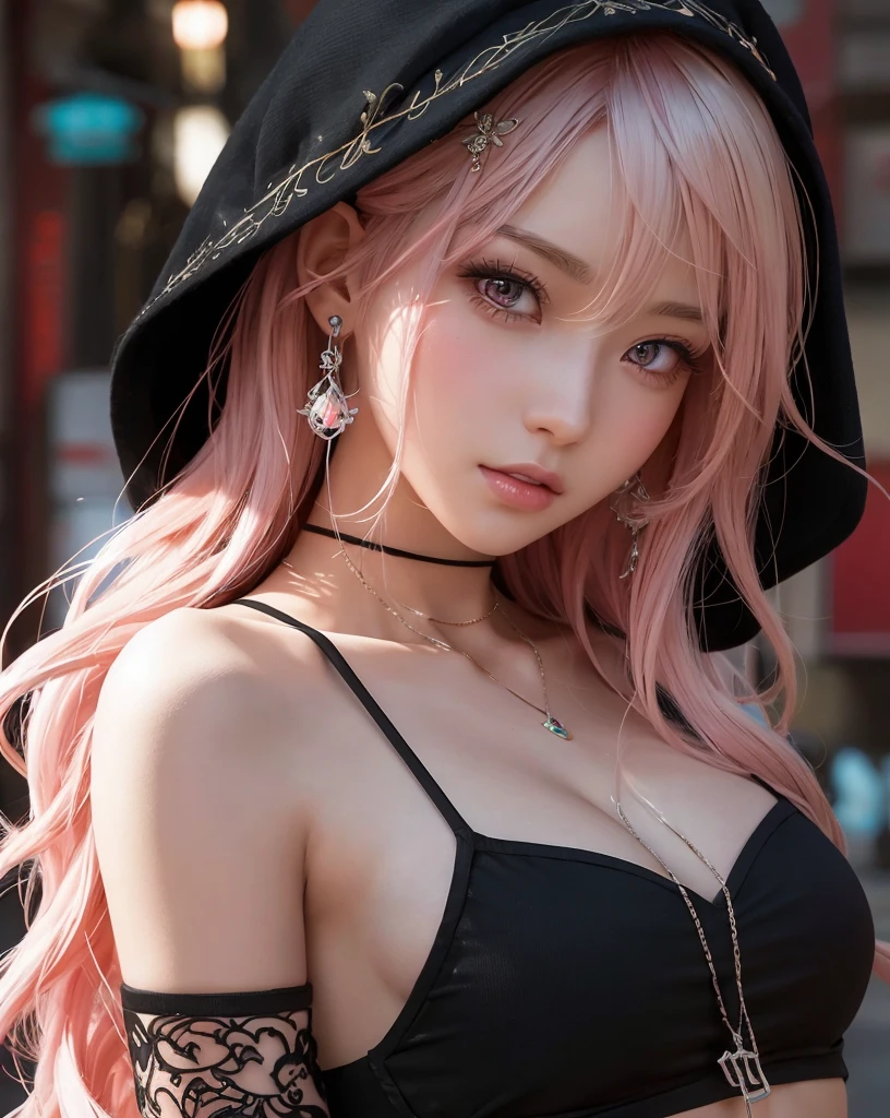 There is a woman with platinum and pink gradient hair and a black top.., Anime Style. 8K, Photorealistic Anime Girl Rendering, Enchanting anime girl, 8K 高品質詳細アート, Gweiz-style artwork, 3D Anime Real, Anime Style 4 k, Realistic anime 3D style, Beautiful Anime Girls, Digital anime art, Anime Styled 3d