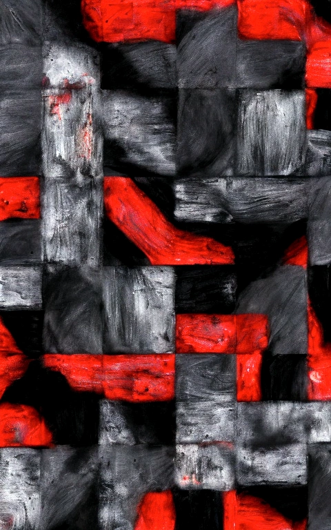 6×6×6, he's back from the dead, black, reddish grey ,red,dark grey and black blue, abstract art, digital art