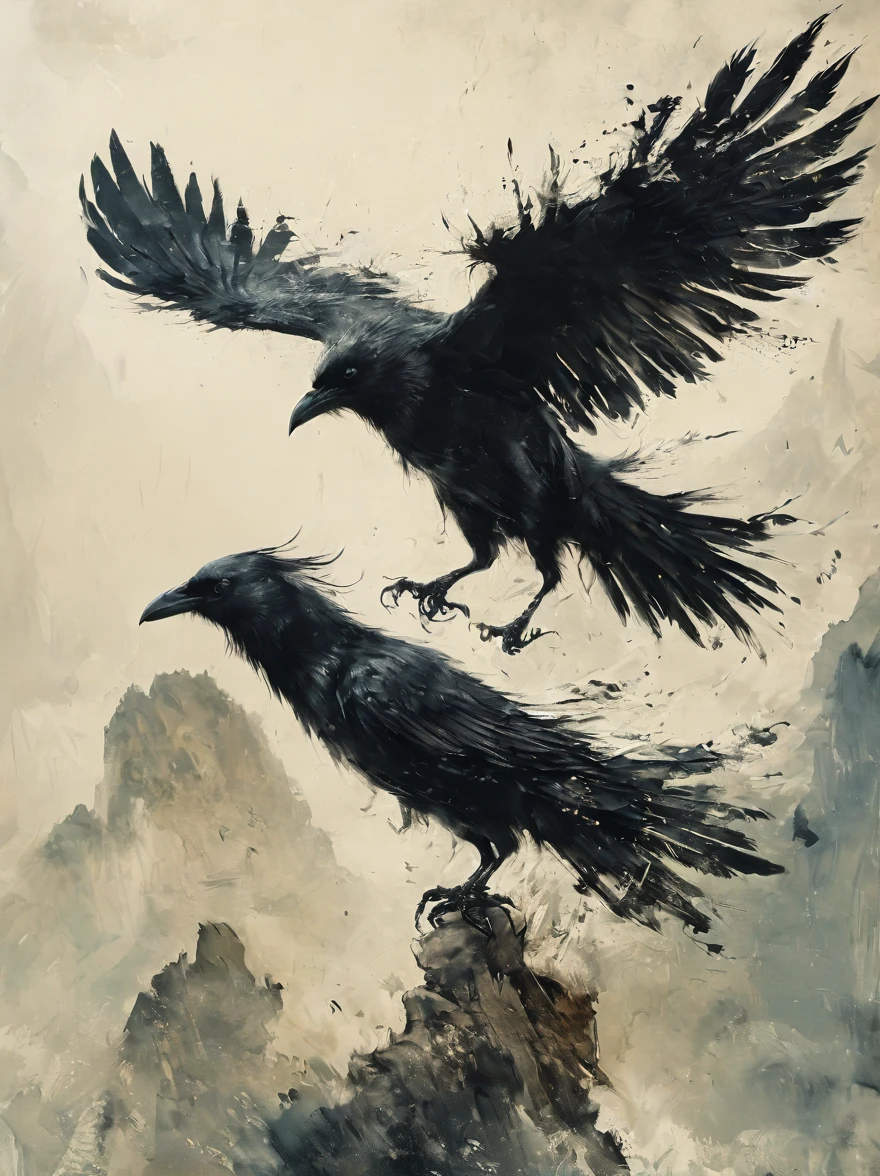 Anammo, bird, No humans, wing, feather, Solitary, flight, feathered wing, beak, spread wing, crow, Artist Name, from the side, Sky