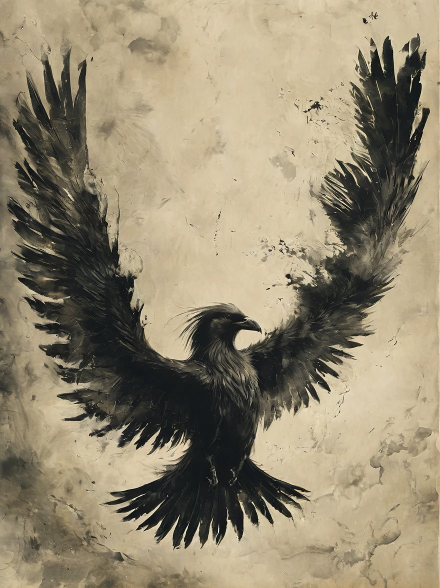 Anammo, bird, No humans, wing, feather, Solitary, flight, feathered wing, beak, spread wing, crow, Artist Name, from the side, Sky