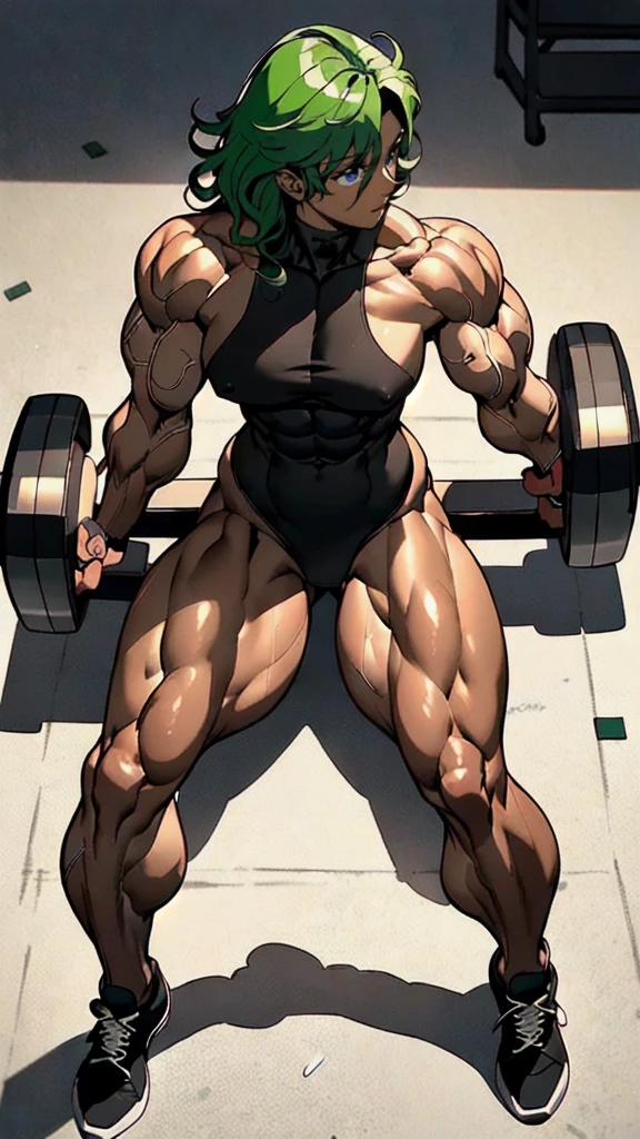 (athletic muscular body), {{{(((african american)))}}}, {{{((( (glossy) (smooth) ((dark brown skin)) )))}}}, (((pro wrestler))), (((kunoichi))), {{{(((24-year-old)))}}}, {{{(((young woman)))}}}, (((tomboy))), (((stoic))), (((bored))), (((emotionless))), (((wolflike))), ( ((messy)) ((curly)) (((long))) (dark mint green hair) ), (big intense (silver eyes) ), (small breasts), toned abs, {{{(((strong leg muscles)))}}}, toned biceps, toned forearms, toned deltoids, toned triceps, toned erector spinae, toned rhomboids, toned hamstring muscles, firm muscular glutes ,{{{(((strong back muscles)))}}}, (((thick muscular trapezius))), (((big muscular latissimus))), toned quadriceps, toned gastrocnemius, toned soleus, amazing ass, nipples, cameltoe, (((wearing a ( skintight (black) leotard ) ))), (((black sneakers))), {{{(((bare legs)))}}}, (sweating), (sweat), (struggling),{{{(((training to failure)))}}}, {{{(((alone in her private training dojo)))}}}, {{{(((sitting on a workout bench)))}}}, {{{(((doing a (bicep curl) with a giant heavy dumbbell in one arm)))}}}, {{{(((one silver dumbbell)))}}}, {{{(((low-key lighting)))}}}, {{{(((midnight)))}}},{{{(((great anatomy)))}}}, {{{(((high muscle mass)))}}}, {{{(((well-trained muscles)))}}}, {{{(((well-toned muscles)))}}}, {{{(((best quality)))}}},
{{{(((atmospheric)))}}},{{{(((masterpiece)))}}}, {{{(((close-up)))}}}, {{{(((90s anime)))}}}