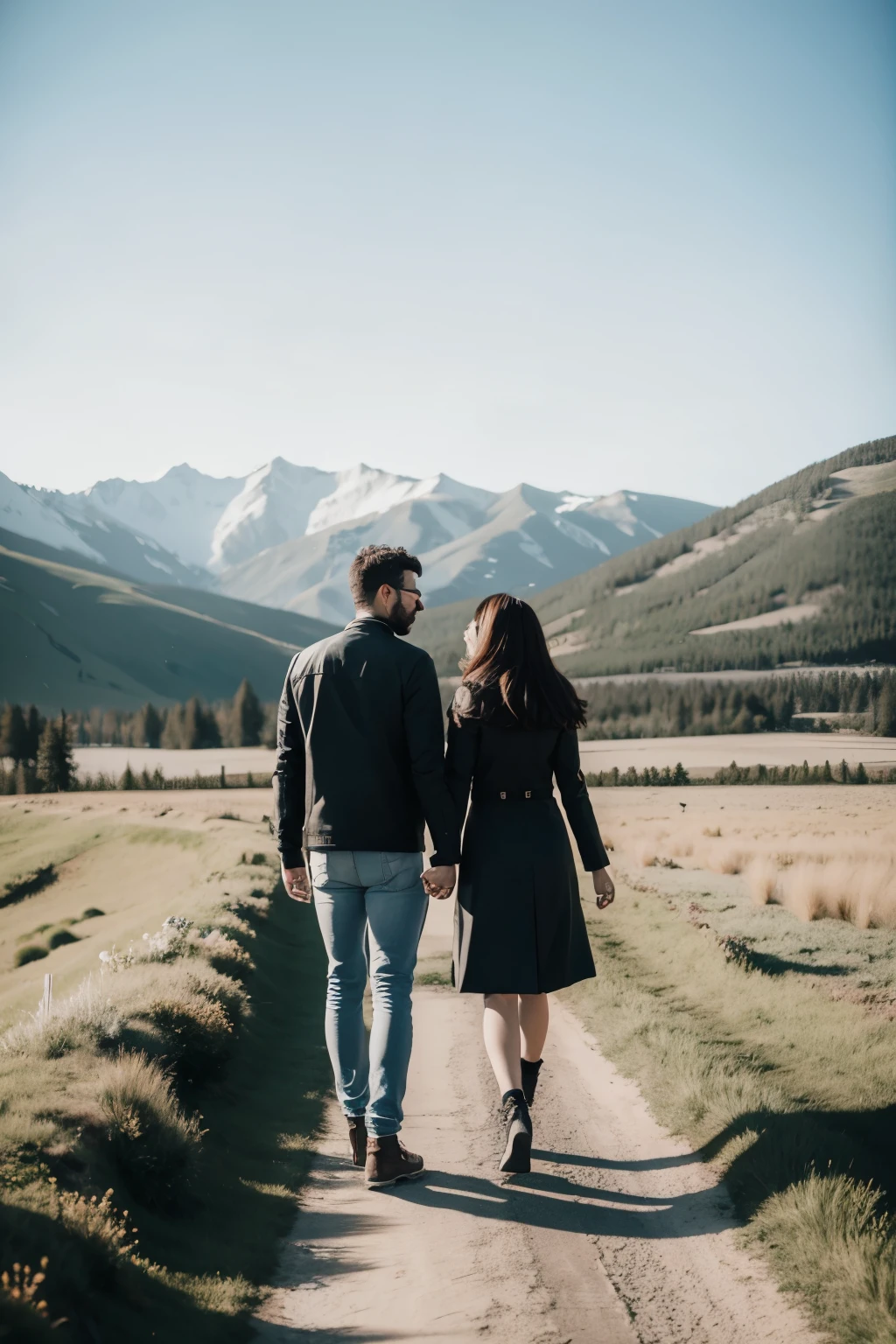couple watching landscape holding hands