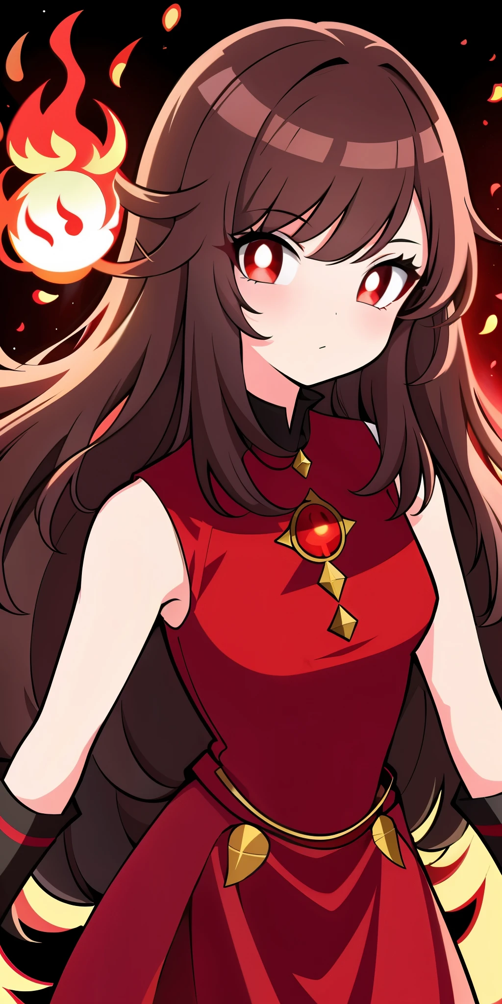 1girl,brunette color hair,red - eyed,Fire Witch,Blood,light particules,llight rays,Wallpapers,hight contrast,Dazzle,