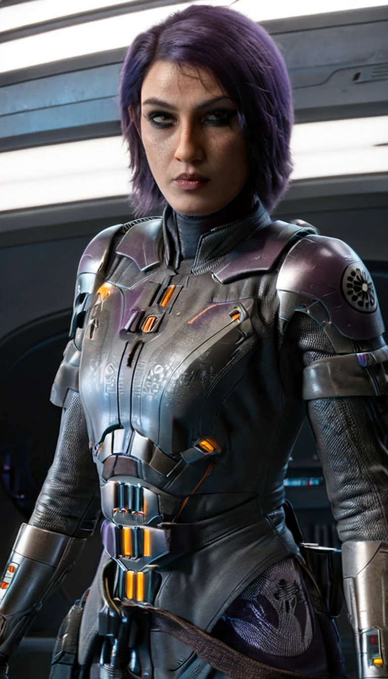 professional 3d model Cinematic scene, sabine wren, SILVER armor (HUGE BREASTS), Ghost in the Shell, detailed background, masterpiece, best quality, high quality, highres, absurdres . octane render, highly detailed, volumetric, dramatic lighting
