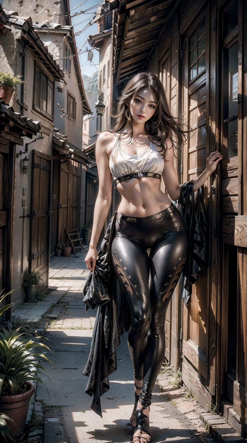 masterpiece, best quality,Medium Length Hair, Full body portrait,Waistline leggings,feather, Sexy, Lopez, Show camel toes,Realistic images,8K, Ultra high quality, masterpiece, precise, Textured Skin, High Detail, best quality, Awards,((Sense of distance,Full body image)), High resolution, 1080P, HD, 4K, 8K, 16K、(((insert)))best quality、16K high resolution、Super detailed、masterpiece、Live shooting、Practical:1.4、Surrealism:1.4、Clear focus、Very delicate and beautiful