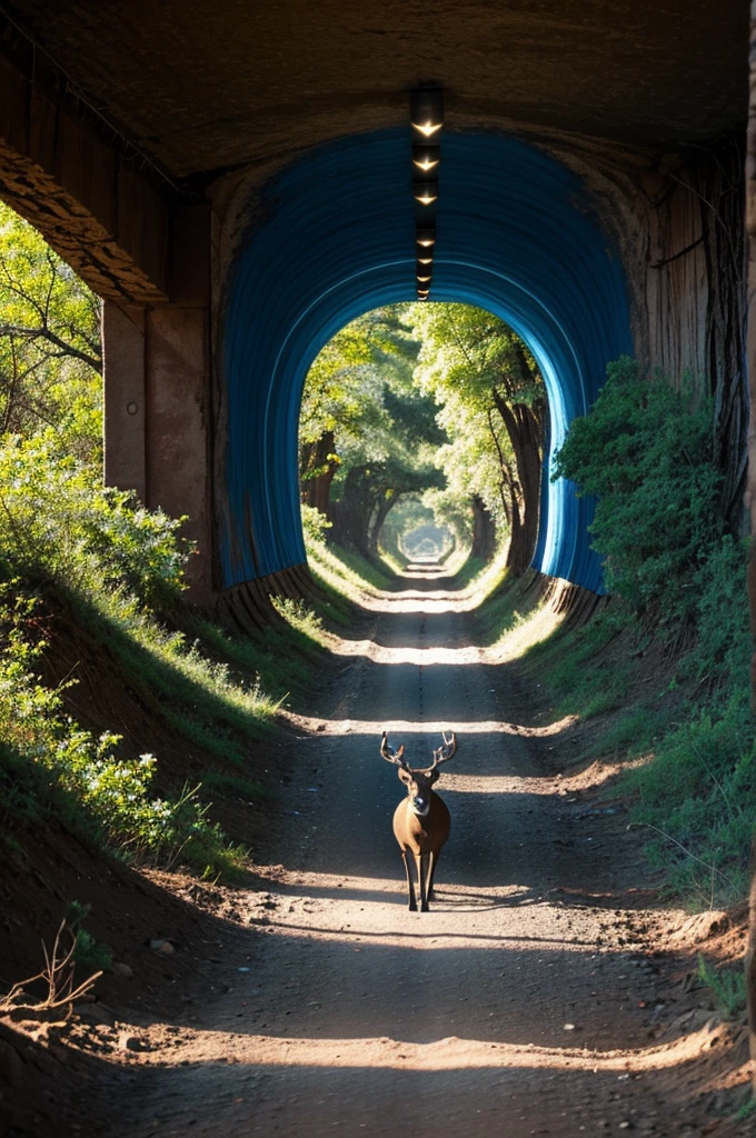 Tunnel with a blue Huichol deer on the surface
