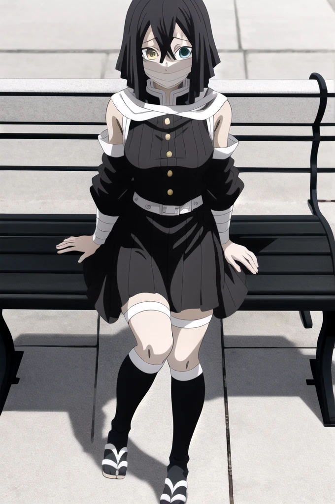 anime girl in a black and white dress sitting on a bench, anime character; full body art, anime girl wearing a black dress, anime woman fullbody art, anime full body illustration, 1 7 - year - old anime goth girl, shikamimi, anime visual of a cute girl, demon slayer rui fanart, (anime girl), anime character