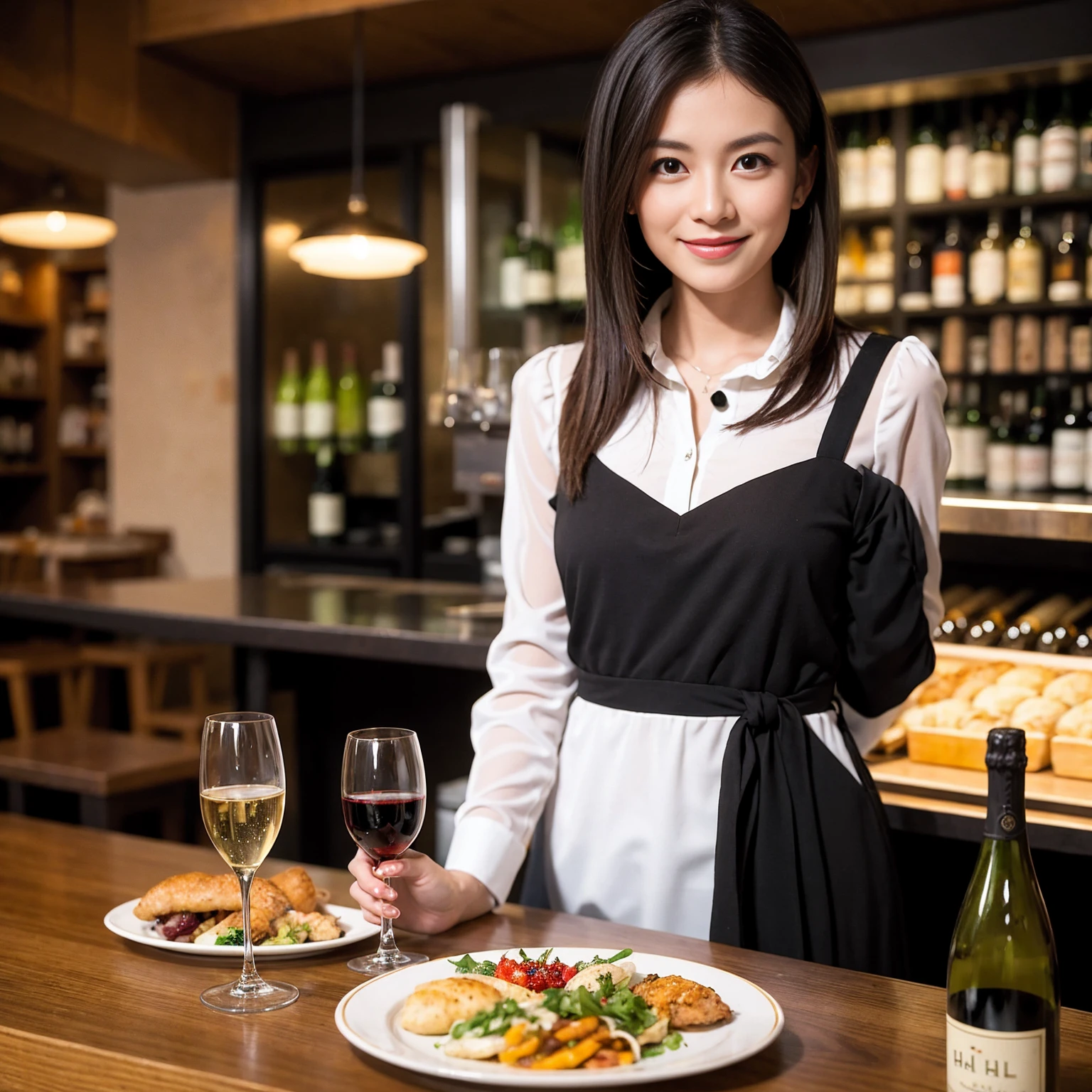 ((Highest quality、、masterpiece:1.3))、1 male、1 female、spouse、Beautiful couple、Japanese couple、smile、 (Slim face), (the body is スリム), (Brown Hair), (Shortcuts), ((Bob Hale、Straight hair:1.2)), テーブルの上のwine glass、Please shine a light on my face、 Amazing view of the sunset sky and clouds、Amazing mountain views、smileの美しさ、Bright imYear、Blushing, Shortcuts,Bright Face、 Year), 39 Year, red wine 、Appetizers、Italian food、Wine bottle、Champagne、sparkling wine、Long sleeve shirt、dress、Attractive beauty、restaurant, Nova Frog Style, actress, model, Upper Body, White wine, red wine, wine glass,