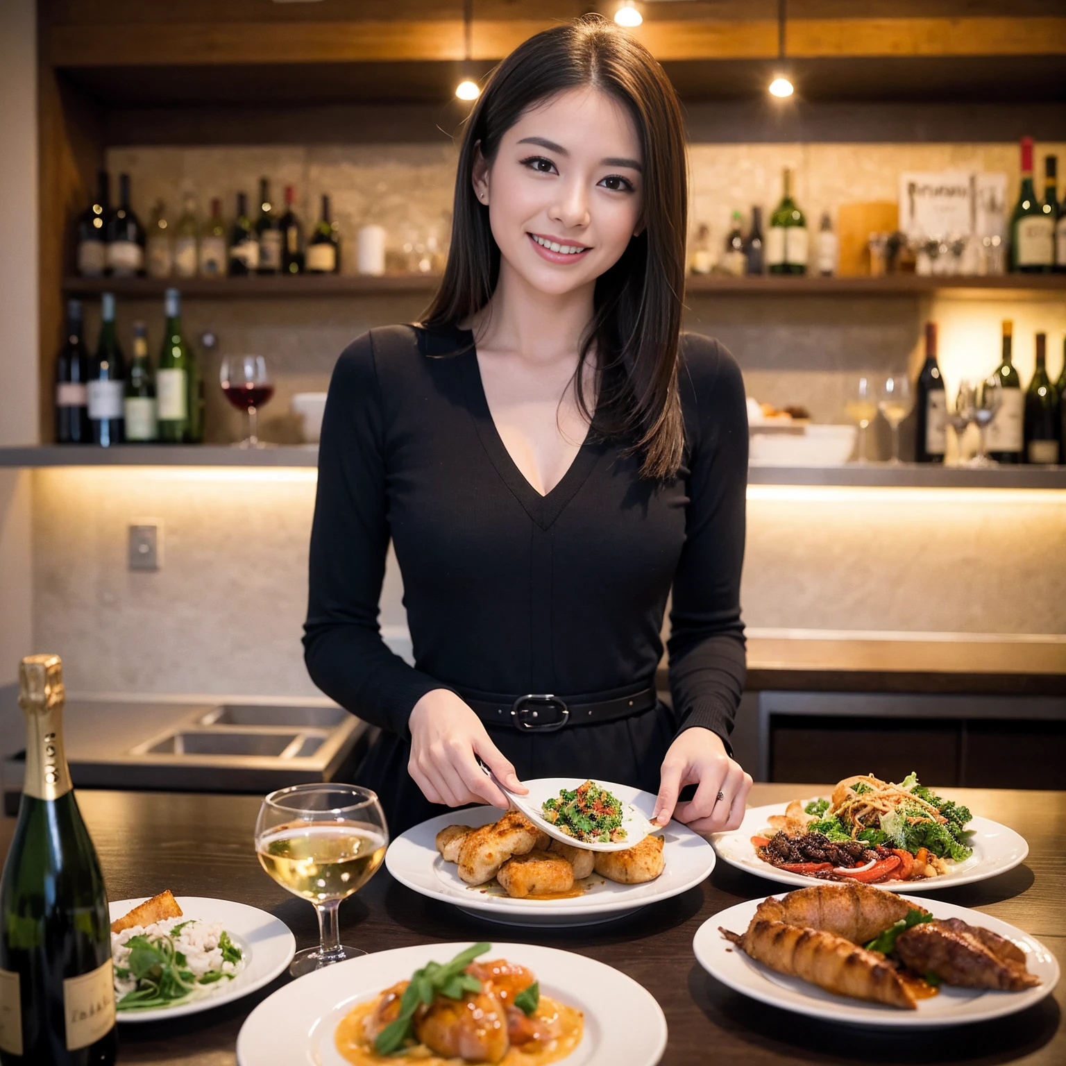 ((Highest quality、、masterpiece:1.3))、1 male、1 female、spouse、Beautiful couple、Japanese couple、smile、 (Slim face), (the body is スリム), (Brown Hair), (Shortcuts), ((Bob Hale、Straight hair:1.2)), テーブルの上のwine glass、Please shine a light on my face、 Amazing view of the sunset sky and clouds、Amazing mountain views、smileの美しさ、Bright imYear、Blushing, Shortcuts,Bright Face、 Year), 39 Year, red wine 、Appetizers、Italian food、Wine bottle、Champagne、sparkling wine、Long sleeve shirt、dress、Attractive beauty、restaurant, Nova Frog Style, actress, model, Upper Body, White wine, red wine, wine glass,