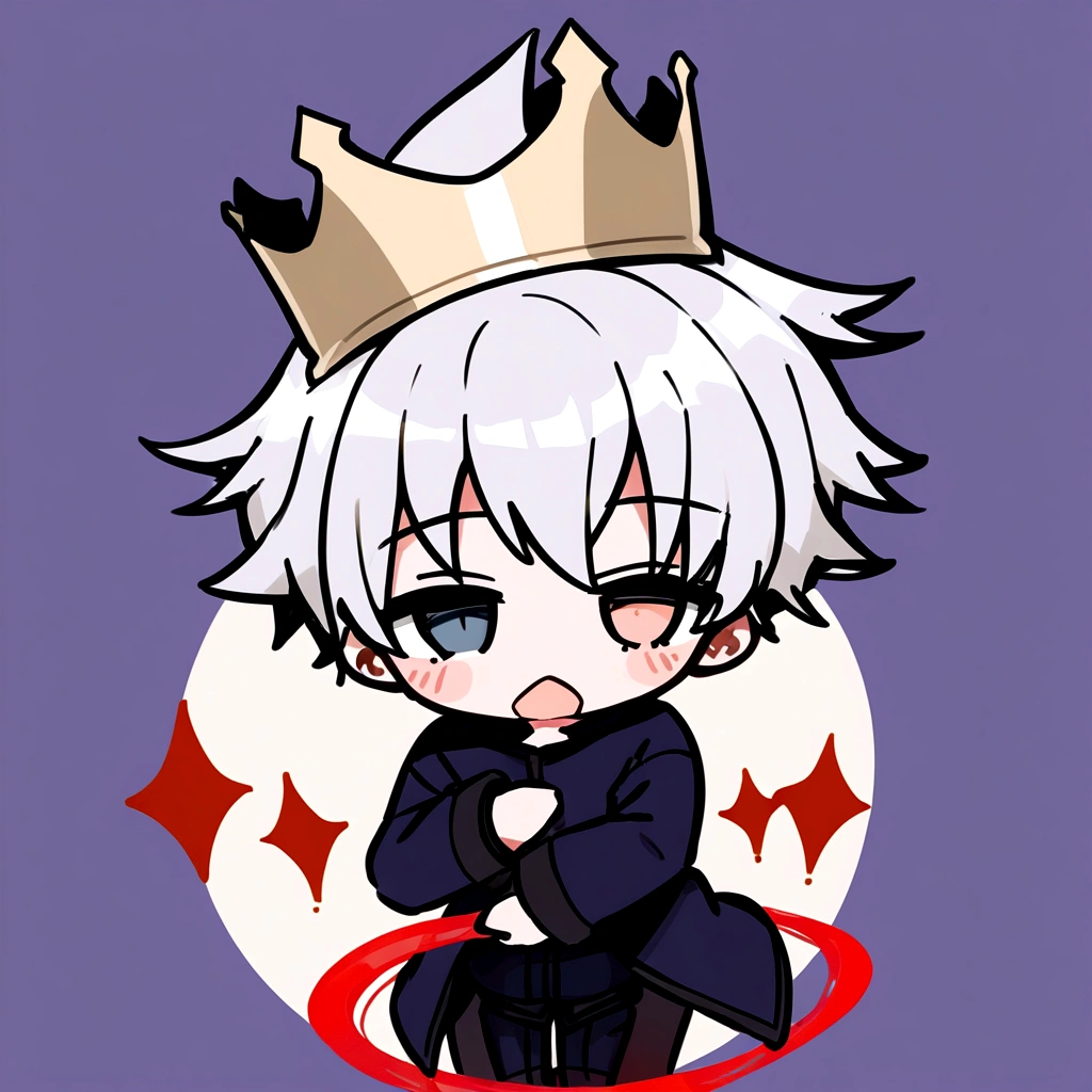 Create a Gojo satoru, Expanding your domain, using the Crown. The background must be white without textures. Also, his eyes need to stand out..