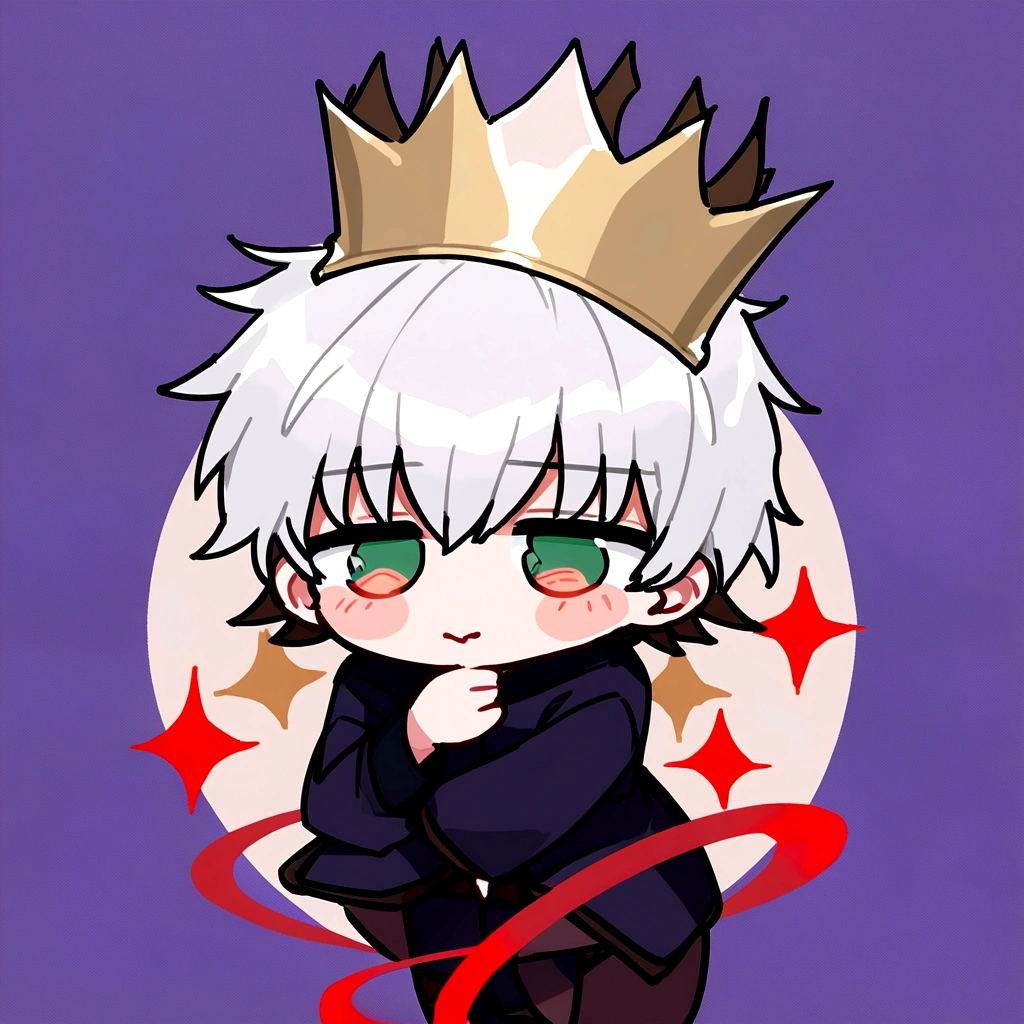 Create a Gojo satoru, Expanding your domain, using the Crown. The background must be white without textures. Also, his eyes need to stand out..
