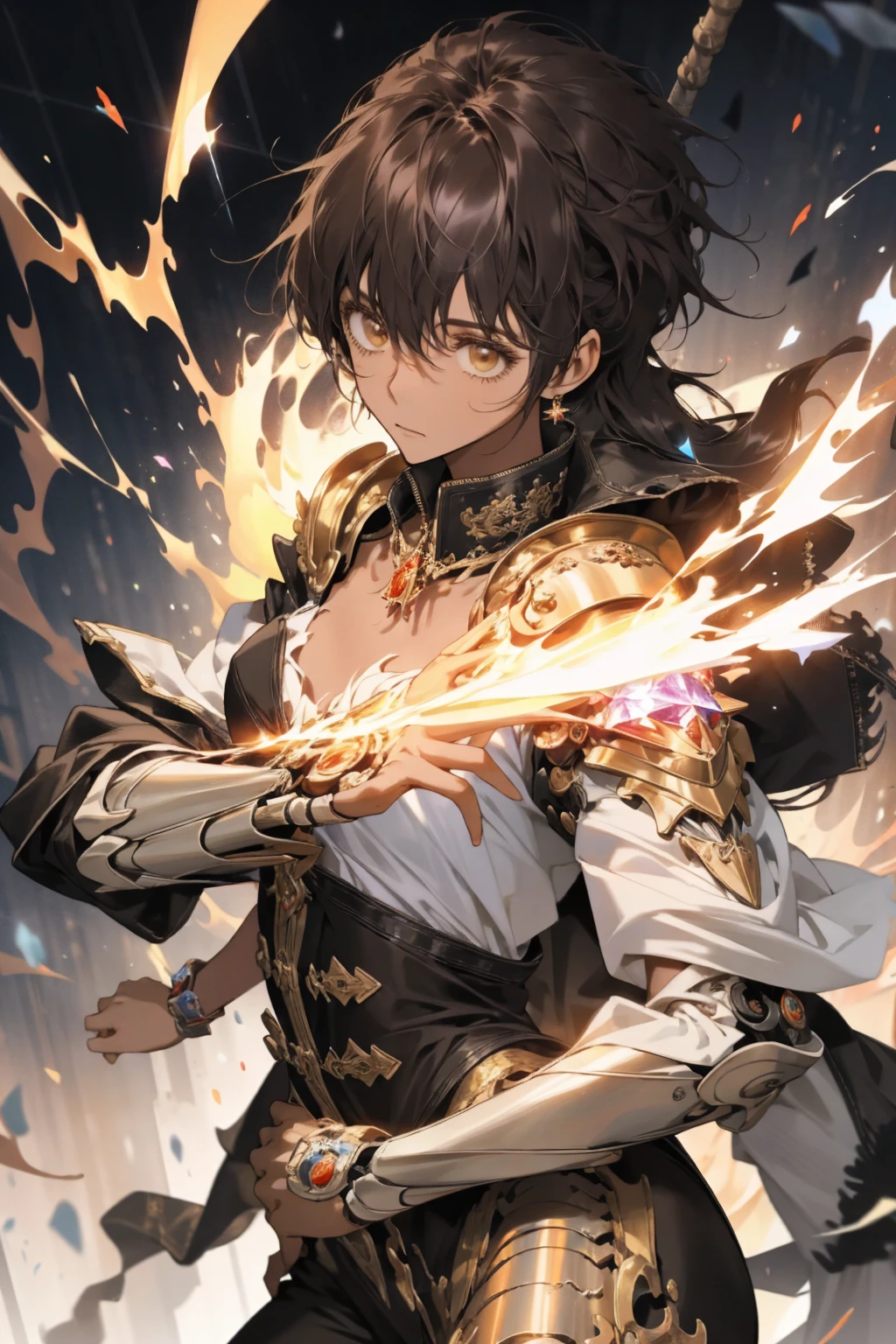 Realistically,(masterpiece,Top quantity,Best quality,Official Art,Beauty and aesthetics:1.2),Very detailed,Fractal Art,rich and colorful,Most detailed,tangled,(White background:1.5)(1 Girl),Kamiaki,(Black long hair),Maximum chest,Abstick,(magic),crystal,Tights,Sexy highlighted,Mechanical Armor,Dark skin
