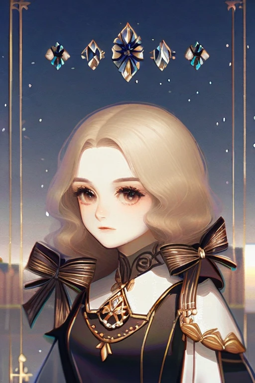 cleavage,Violent breasts,Sapphire delicate crown,Korean hairstyle,((Starlight pupils))(Heterochromia: 1.5),peculiar,Amazing,radiation,opulent,symetrical,sorai,the best quality, hyper detailled, a masterpiece of, (Detailed face)