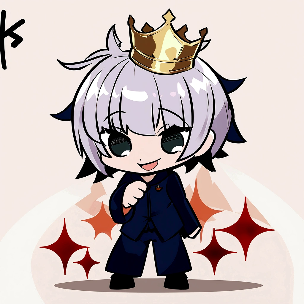 Make satoru gojo less cute, but still cartoonized and with the crown