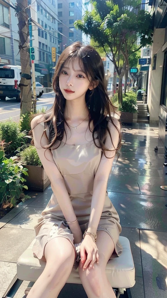 1 Girl,seaside,Soft Light,Chinese Beauty,Suspender dress