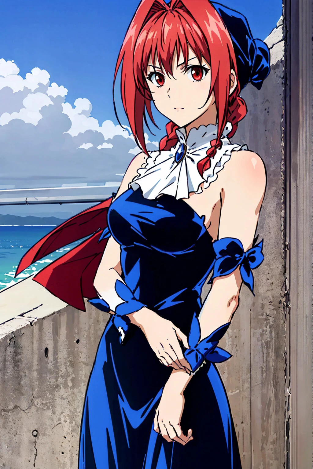 masterpiece, Highest quality,High resolution,Dorothy, Redhead,Red eyes, Have,dress,Braiding, black dress, View your viewers,