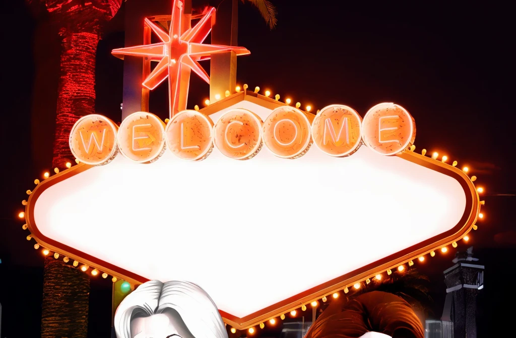 welcome to las vegas sign neon star and red lettering in the style of Frank miller's sin city