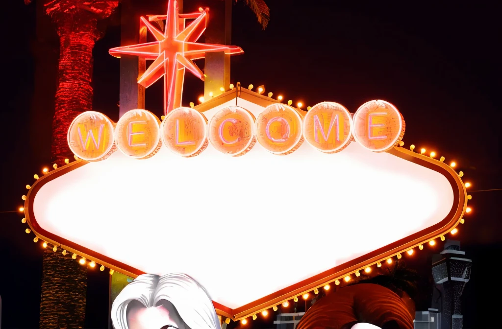 welcome to las vegas sign neon star and red lettering in the style of Frank miller's sin city
