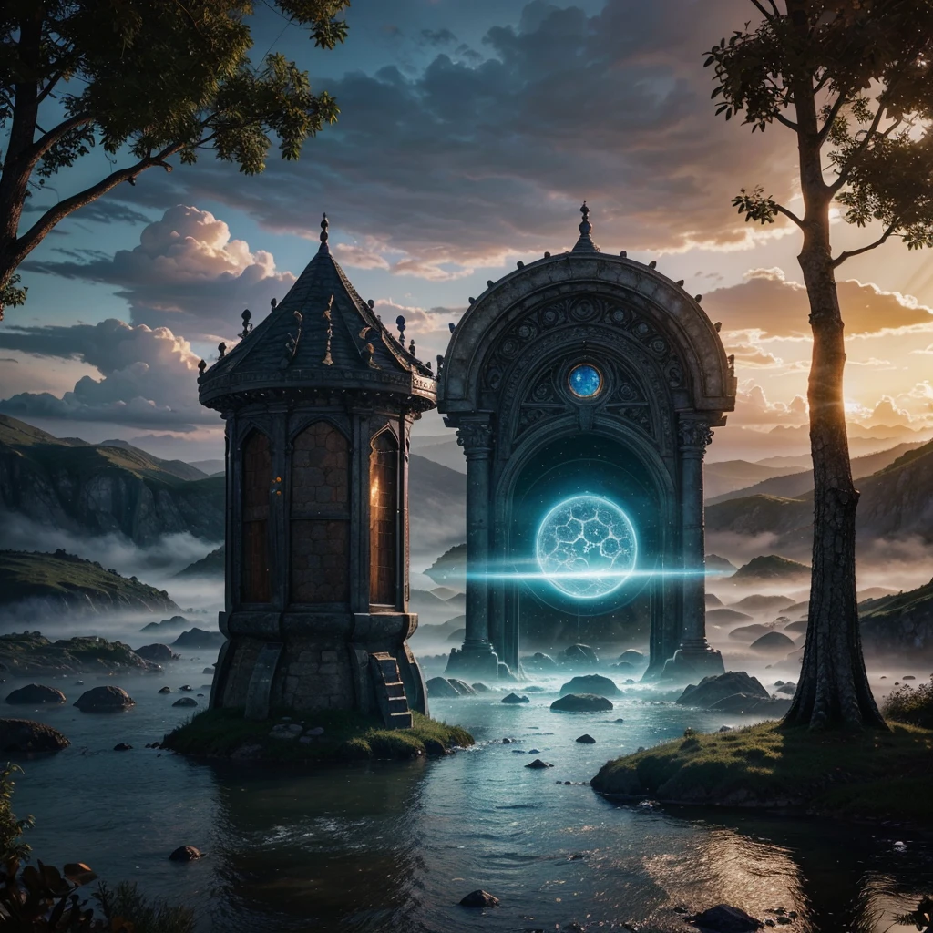 A fantasy world with magical portals, Everything is magical, The atmosphere has a magical quality, Photo-realistic, high detail, best quality, 4K