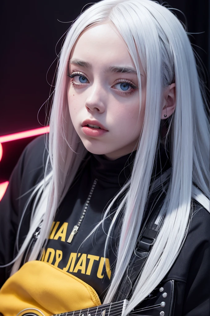 portrait, long hair, white hair,girl wearing a techwear, golden eyes, 1girl, head, face, portrait, princess, absurdres, masterpiece, best quality, gown,  short hair, desolation, ruins
 ,