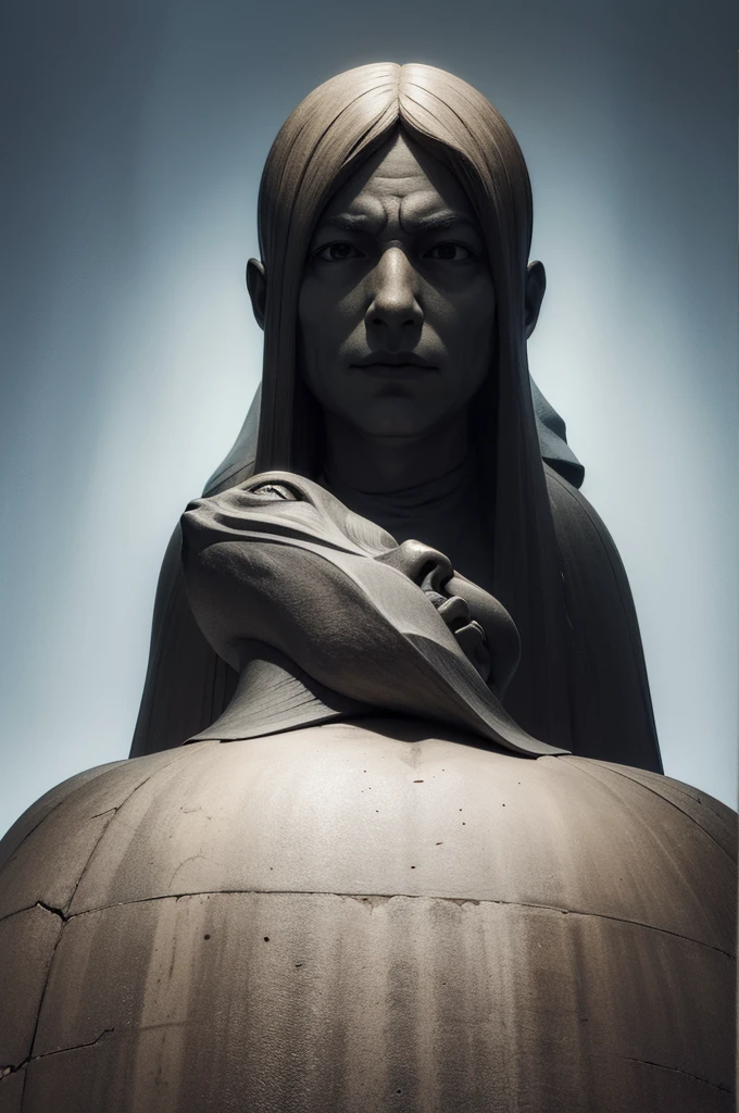 suspended in the face of a giant, in the style of haunting imagery, monumental figures --s 750 --v 6.0