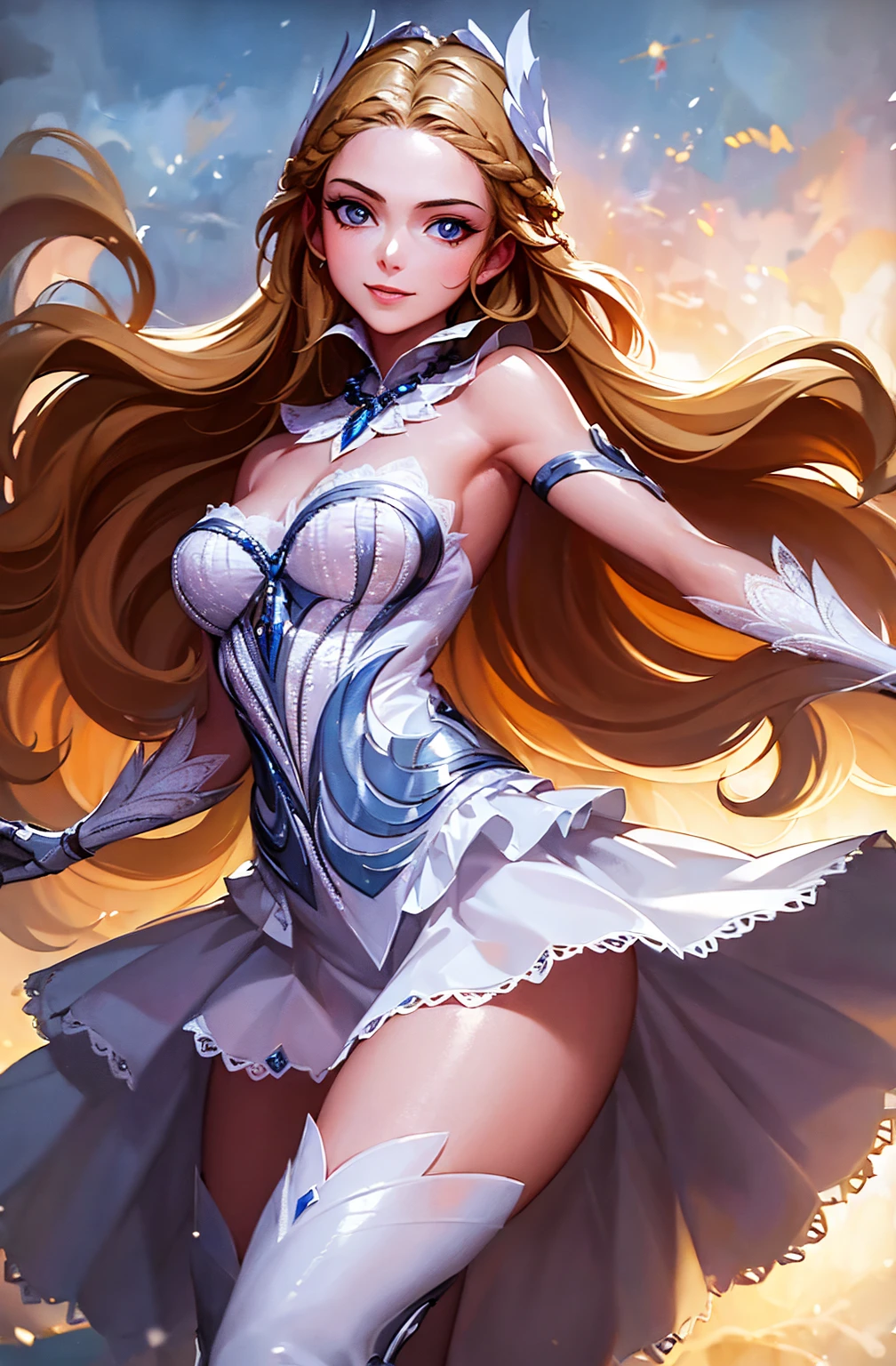Masterpiece,Solo,1girl,Anna,(Frozen),Big Breasts,Perfect Body,Ultra High Quality,Ultra High Resolution,Ultra Detailed,Photograph 8K,Theme Cheerleaders,Beautiful,Beautiful Girl,Classroom Background,Cheerleaders Suit,Short Skirt 