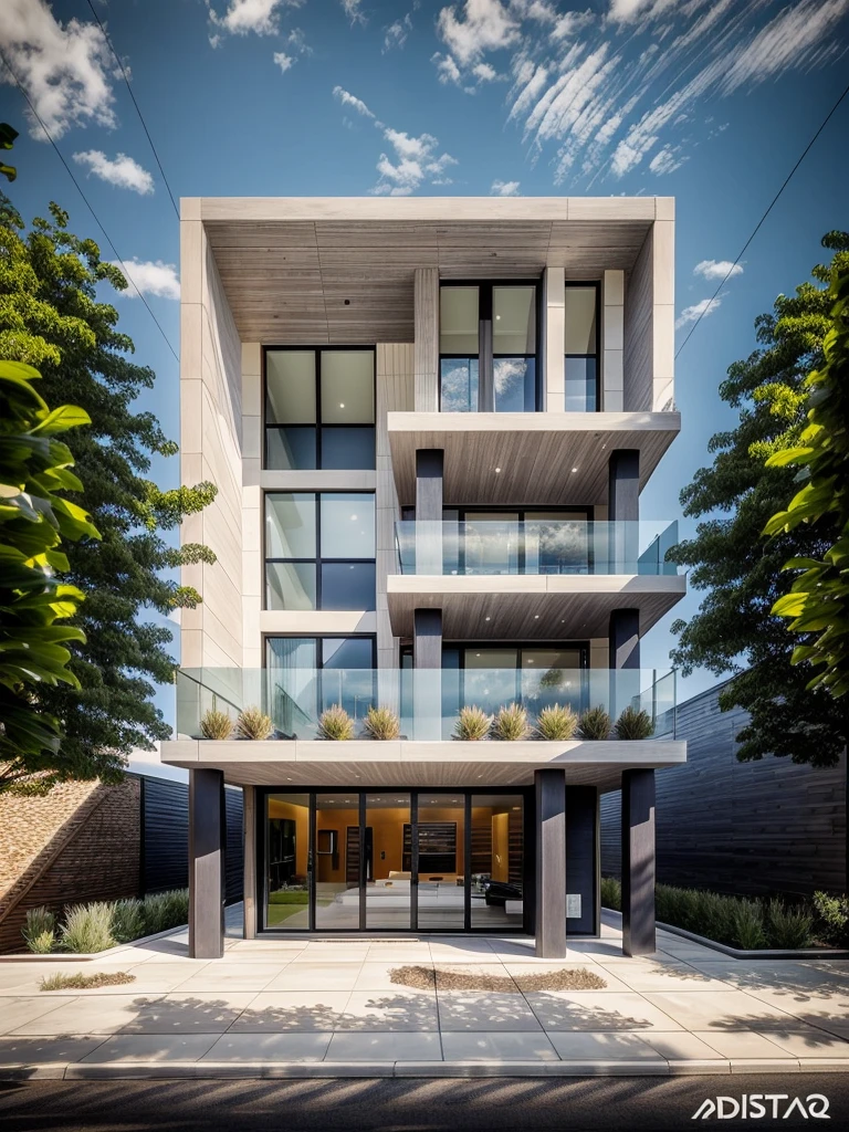 1 MODERN house, cafe area:1.4, main material by white wall and wood, large yard, 1 road passes in front of the house,  (Photo brute, real, best quality, head of&#39;artwork:1.2), avoir l&#39;modern and minimalist look, 1 route devant la maison, lumière annulaire Shime, brightness of light&#39;interior:1.2, dynamic lighting:1.3, (hyper realistic, photo-realistic:1.2), High quality, (dark lighting:1.2), perfect lighting, archquotidiennement