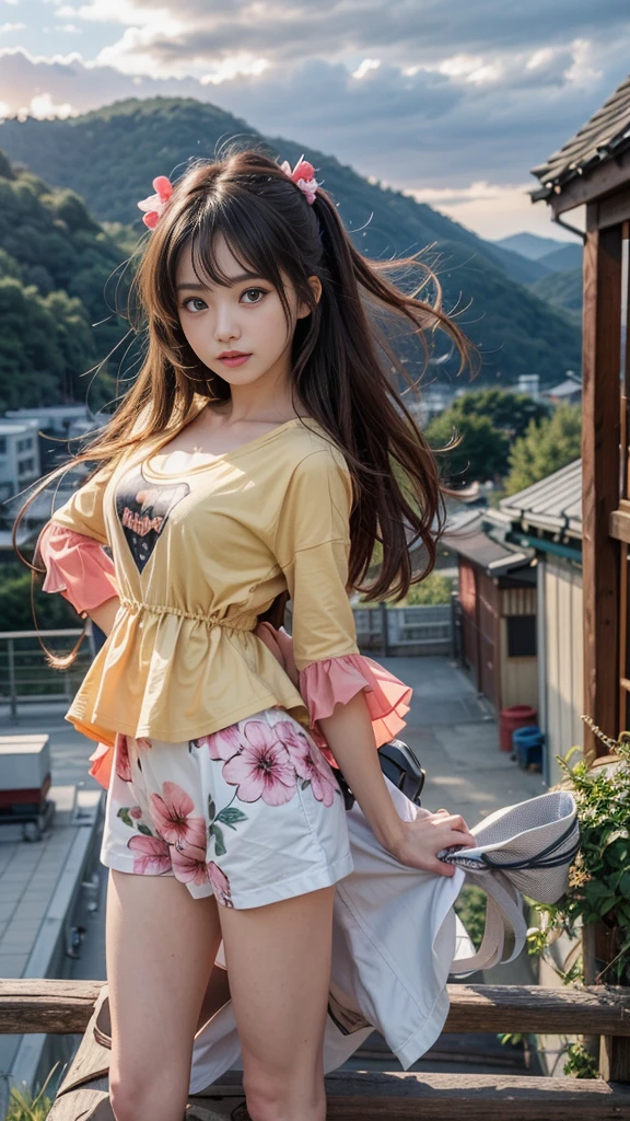 anime風の女性キャラクターのカラフルなプロフィール写真. anime「My favorite girl」has the same characteristics as. Sunset on the mountaintop. The environment is very nice. The camera settings are、Digital cameras with low ISO settings. This lens is a medium-aperture zoom lens... Inspired by Rakuten Girls' Lee Da-hae, One Girl, (Large Breasts), (sexy cheerleader costume), (nice smile:1.3), Slender body line, Small and slim body type, Tight waist, (captivating dance performance:1.3), (Displaying the viewer:1.3)