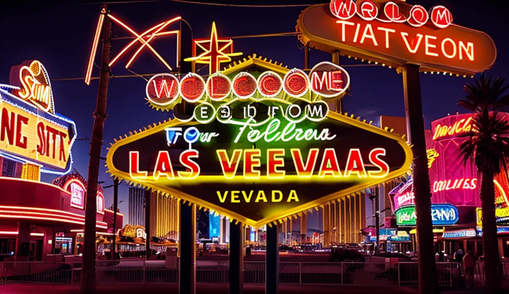 welcome to las vegas sign neon star and red lettering in the style of Frank miller's sin city
