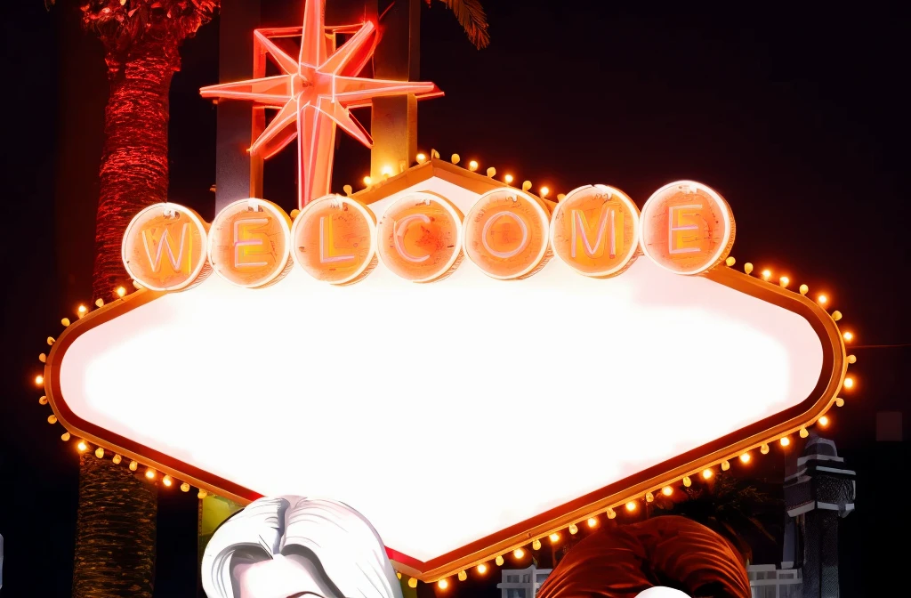 welcome to las vegas sign neon star and red lettering in the style of Frank miller's sin city
